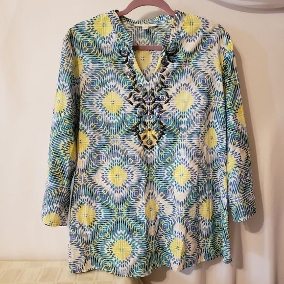 JM Collection Cotton Gem accents Shirt 12 - Picture 1 of 5